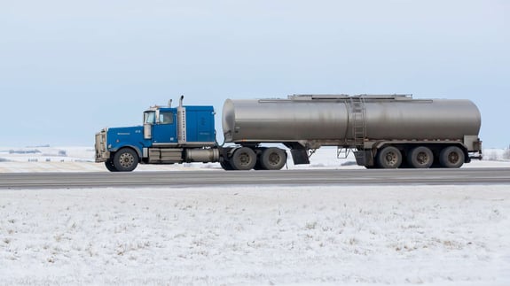 Milk tanker transport across icy roads